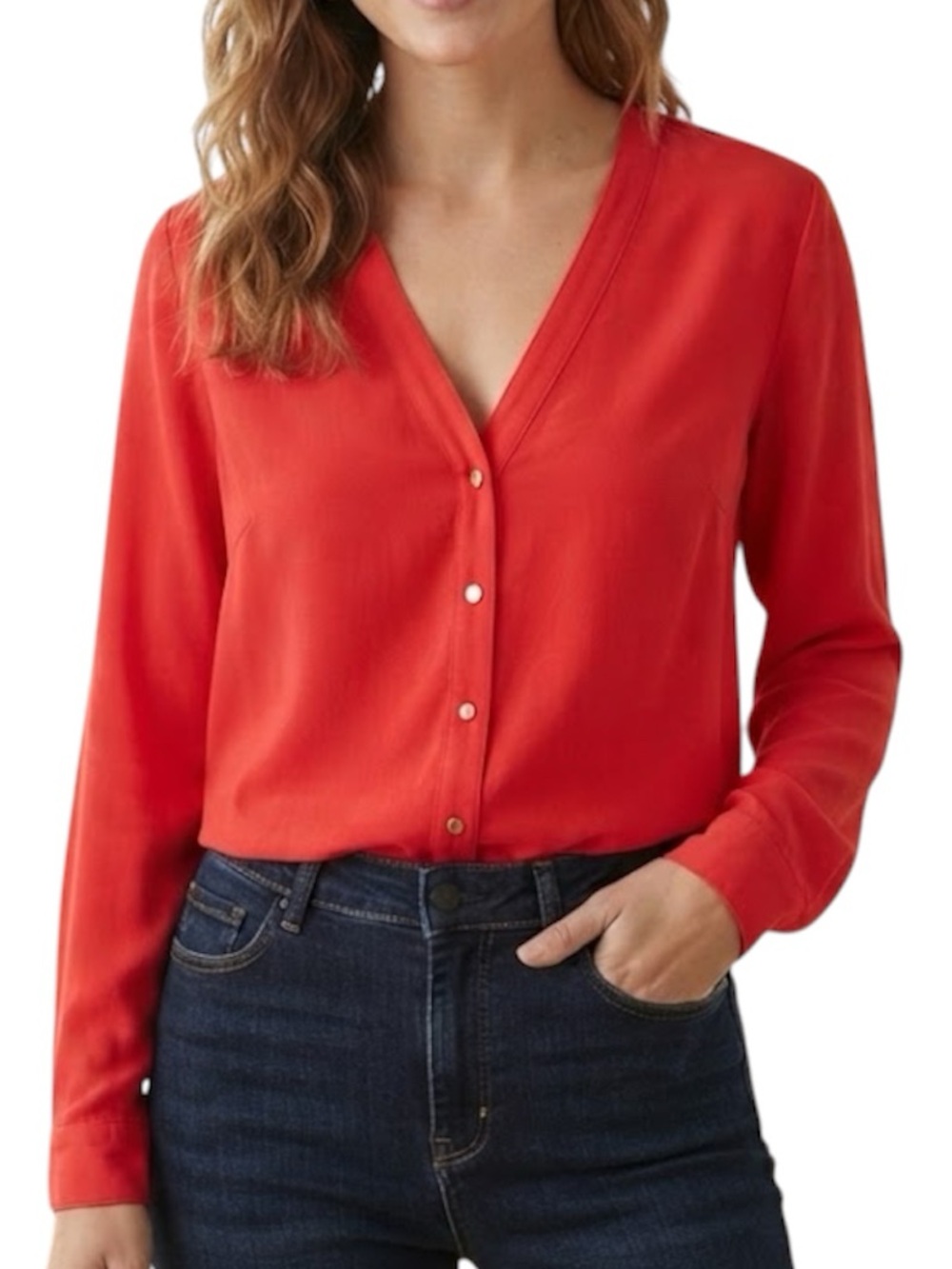 VERO MODA Ivar Red Utility Button Down Blouse Corporate Chic Small